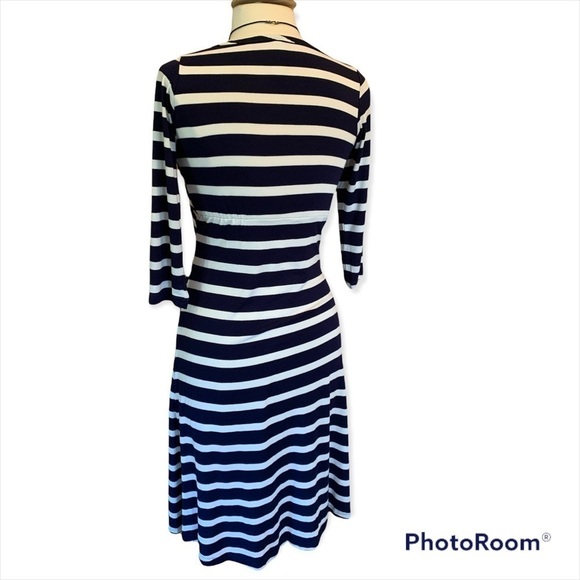 Yala Faux Wrap Striped Midi Long Sleeve Dress Viscose Bamboo Size Small‌‌‌‌‌‌ - Picture 3 of 10